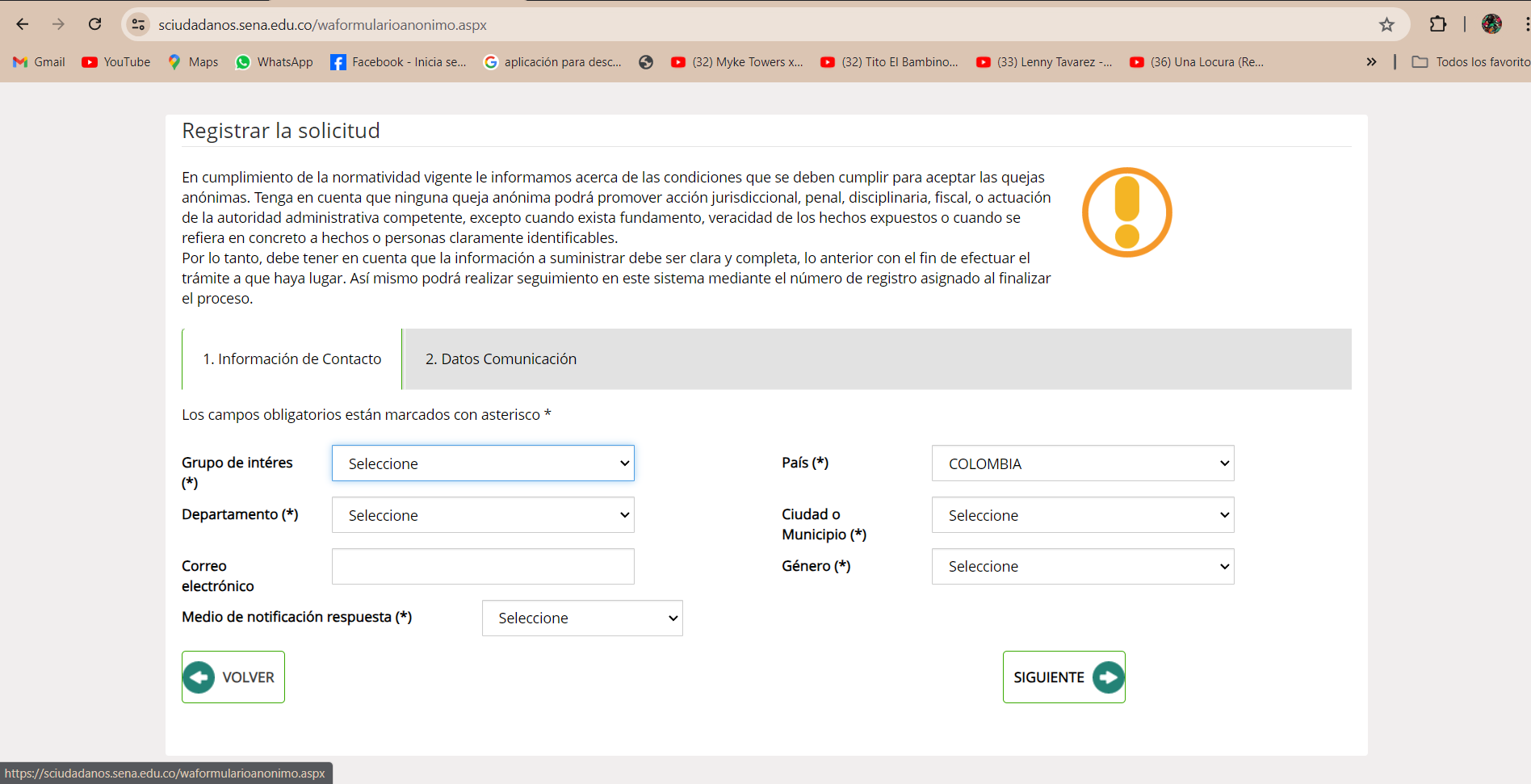 Crear solicitud